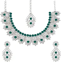 Alloy Rhodium Silver, Green Jewel Set-thumb1