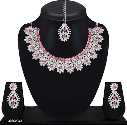 Alloy Rhodium Silver, Pink Jewel Set