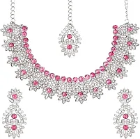 Alloy Rhodium Silver, Pink Jewel Set-thumb1