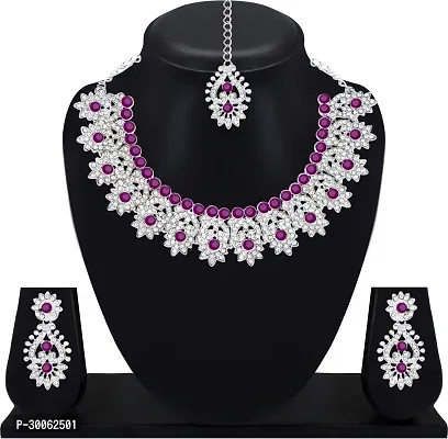 Alloy Rhodium Silver, Purple Jewel Set