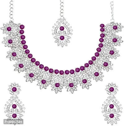 Alloy Rhodium Silver, Purple Jewel Set-thumb2