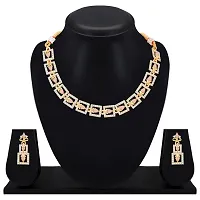 Gold Plated Pink Crystal Necklace Jewellery Set For Women and Girls-thumb2