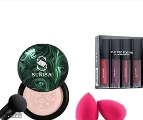 SUNISA BB and CC Cream Foundation With Mushroom Head Air Cushion 20g and 1 Studio Fix Compact Powder with 2 Pink Beauty Blenders - (Pack of 5)-thumb0