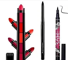 HMG Combo of 5 in 1 matte finish 5 Shades lipstick Red edition and edition, 36 H waterproof long-lasting Eyeliner, Deep Black Kajal (Pack of 4)-thumb2