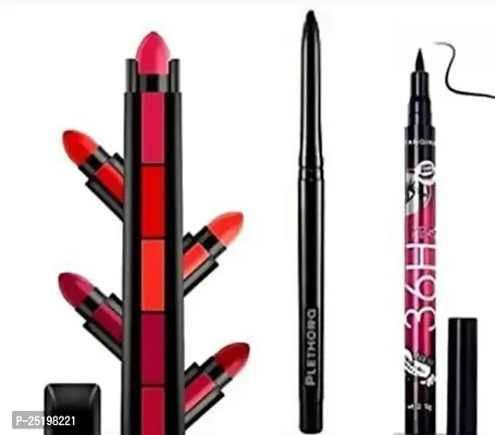 HMG Combo of 5 in 1 matte finish 5 Shades lipstick Red edition and edition, 36 H waterproof long-lasting Eyeliner, Deep Black Kajal (Pack of 4)-thumb3