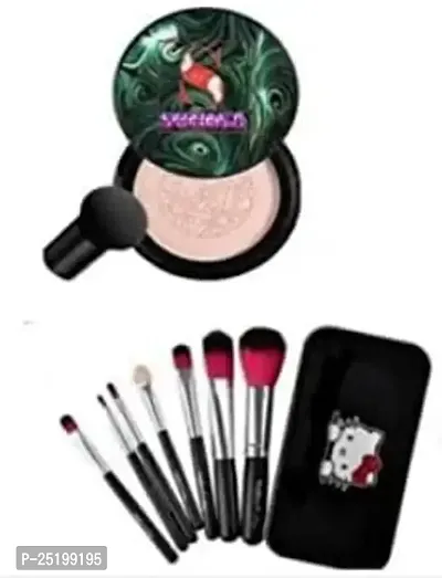 HMG Sunisa BB  CC Cream Foundation with Mushrrom Head Air Cushion and 7 Black Makeup Brushes Set (Pack of 1 | 20g)