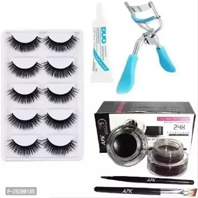 HMG False Eyelashes-Set of 5, Eyelashes Glue  Eyelash Curler with Gel Eyeliner (8 Items in the set)