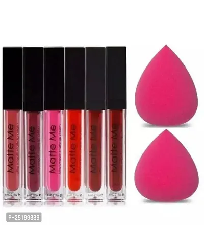 Pankaj Enterprises Matte Ultra Smooth Liquid Lipstick (6 Piece) Finish - Multicolor with makeup Blander puff PACK OF 8