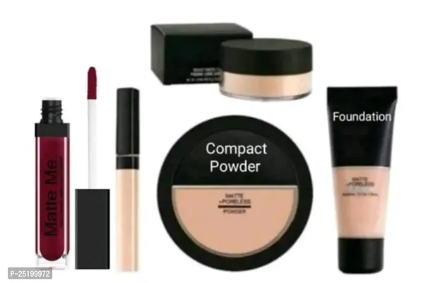 Pankaj Enterprises Face Makeup Kit Combo Pack Of Compact, Foundation, Concealer, Loose Powder And Matte Me Lipstick