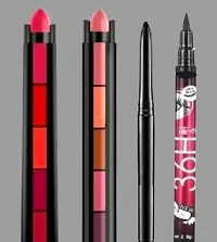 HMG Combo of 5 in 1 matte finish 5 Shades lipstick Red edition and edition, 36 H waterproof long-lasting Eyeliner, Deep Black Kajal (Pack of 4)-thumb1