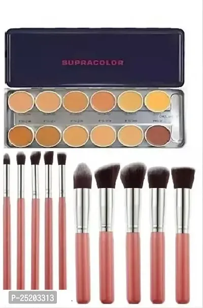 HMG Makeup Foundation Base Palette+ 10PC Brush Set