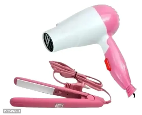 Combo Of Hair Dryer with Foldable Handle and Mini Hair Straightener Travel Friendly Personal Care Appliance.-thumb0