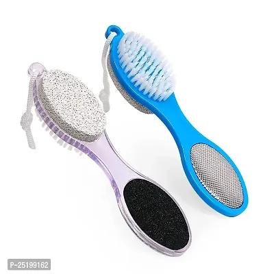 Pankaj Enterprises Pumice Stone Brush for Feet, 2 Pack Foot Brush Scrubber 4 in 1 Pedicure Paddle Kit for Foot Care (Lilac and Blue)