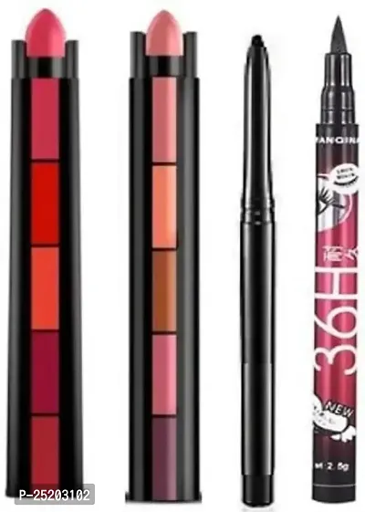 Pankaj Enterprises Chip N Dale Sensational of Fabolous 5 in 1 Lipstick (Red + Nude) Kajal Black Eyeliner-thumb0