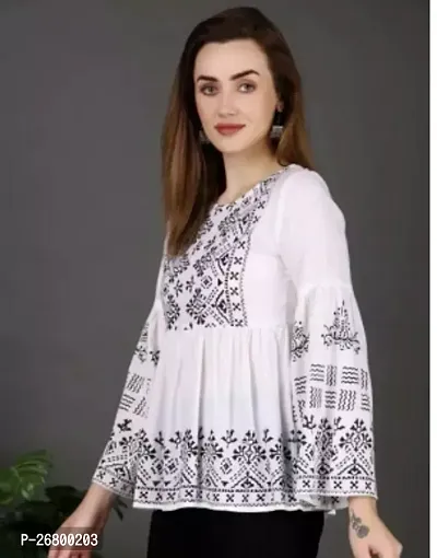 Elegant White Rayon Printed Tunic For Women-thumb0