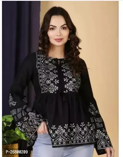 Elegant Black Rayon Printed Tunic For Women-thumb0