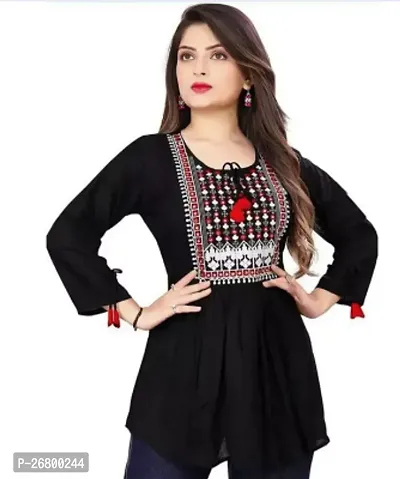 Elegant Black Rayon Printed Tunic For Women-thumb0
