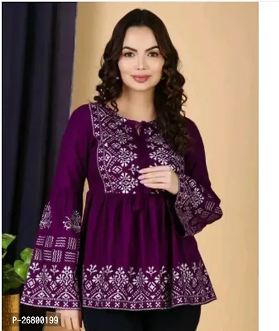 Elegant Purple Rayon Printed Tunic For Women-thumb0