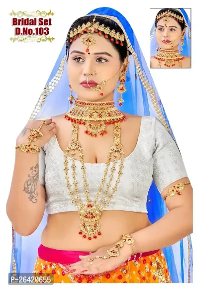Elegant Kundan Stone And Beads Full Bridal Set For Womens