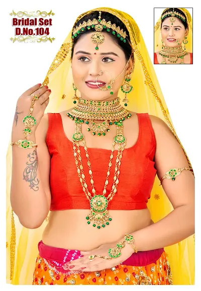 Elegant Kundan Stone And Beads Full Bridal Set For Womens