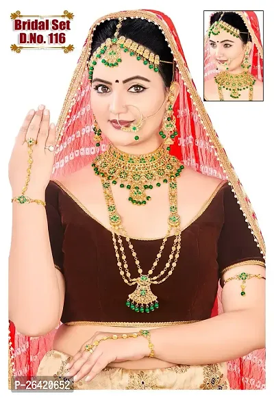 Elegant Kundan Stone And Beads Full Bridal Set For Womens-thumb0
