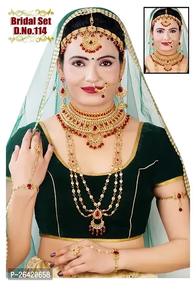 Elegant Kundan Stone And Beads Full Bridal Set For Womens