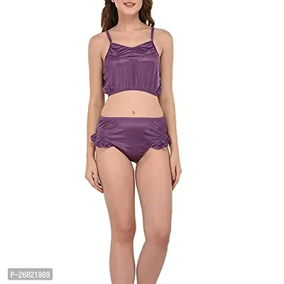 Fancy Purple Satin Bra And Panty Set For Women-thumb0