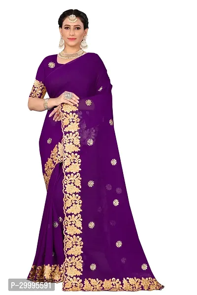 Stylish Wine Georgette Saree With Blouse Piece For Women