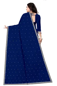 Stylish Navy Blue Vichitra Silk Saree With Blouse Piece For Women-thumb2