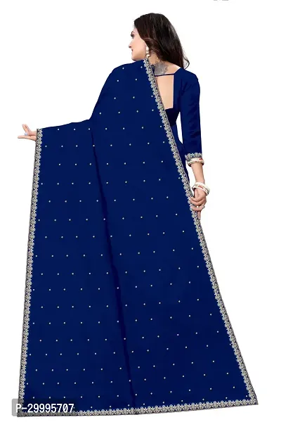 Stylish Navy Blue Vichitra Silk Saree With Blouse Piece For Women-thumb3