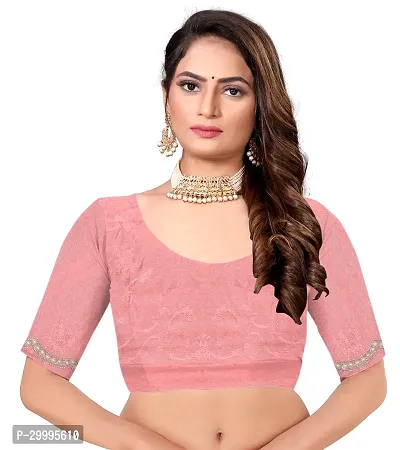 Stylish Peach Net Saree With Blouse Piece For Women-thumb4