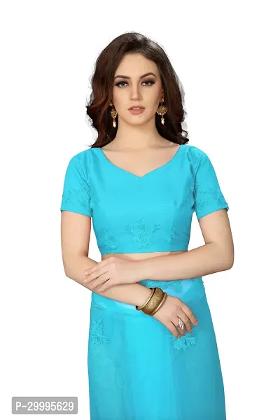 Stylish Sky Blue Net Saree With Blouse Piece For Women-thumb4