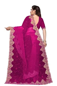 Stylish Pink Net Saree With Blouse Piece For Women-thumb2