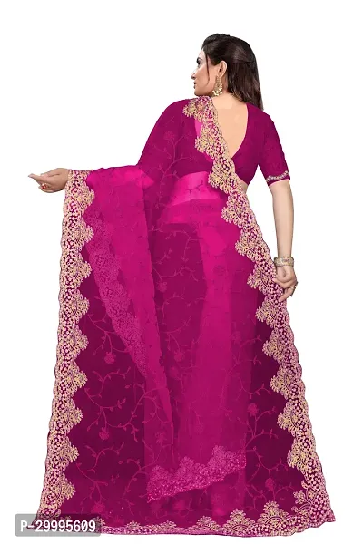 Stylish Pink Net Saree With Blouse Piece For Women-thumb3