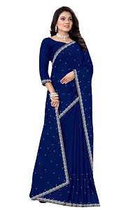 Stylish Navy Blue Vichitra Silk Saree With Blouse Piece For Women-thumb1