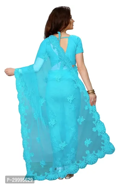 Stylish Sky Blue Net Saree With Blouse Piece For Women-thumb3