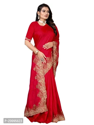 Stylish Red Art Silk Saree With Blouse Piece For Women-thumb2