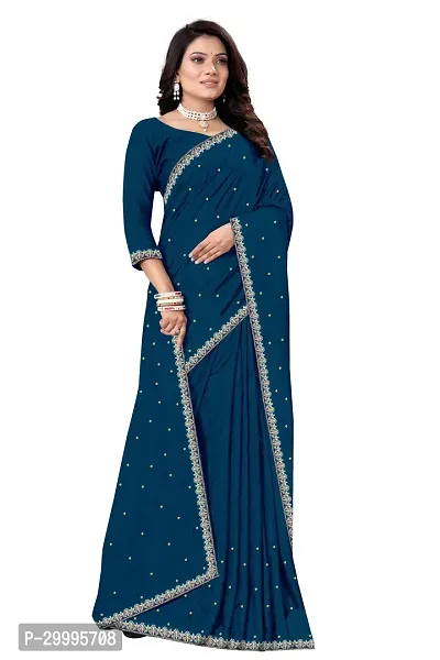 Stylish Blue Vichitra Silk Saree With Blouse Piece For Women-thumb2