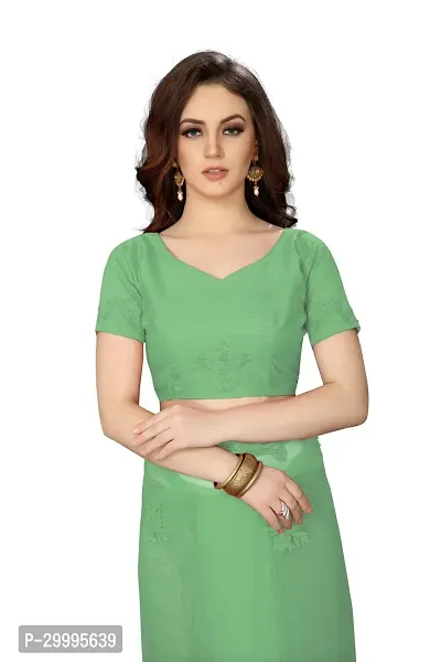 Stylish Green Net Saree With Blouse Piece For Women-thumb4