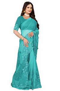 Stylish Turquoise Net Saree With Blouse Piece For Women-thumb1