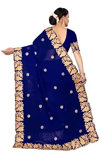 Stylish Navy Blue Georgette Saree With Blouse Piece For Women-thumb2