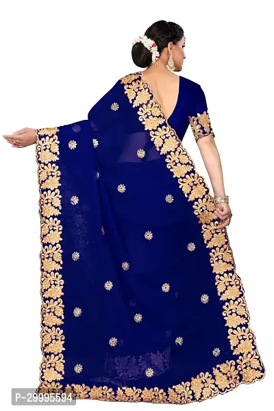 Stylish Navy Blue Georgette Saree With Blouse Piece For Women-thumb3