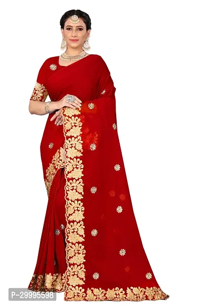 Stylish Red Georgette Saree With Blouse Piece For Women-thumb0