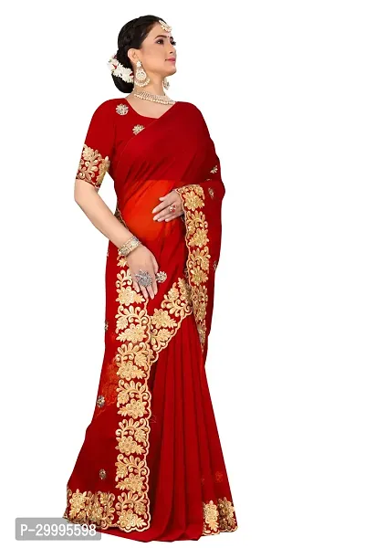 Stylish Red Georgette Saree With Blouse Piece For Women-thumb2