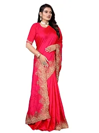 Stylish Pink Art Silk Saree With Blouse Piece For Women-thumb1