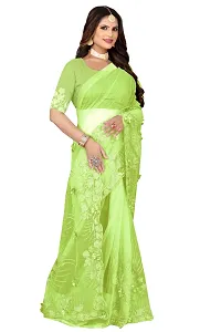 Stylish Light Green Net Saree With Blouse Piece For Women-thumb1