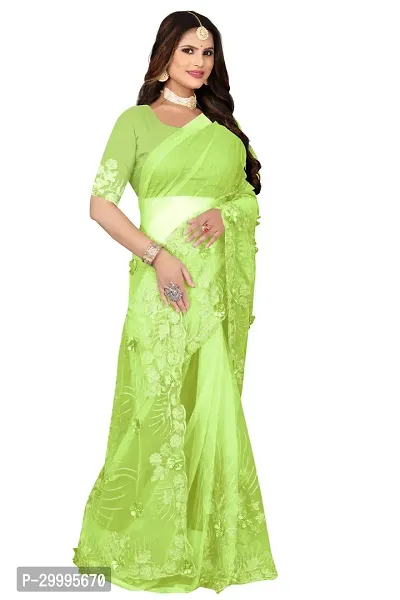 Stylish Light Green Net Saree With Blouse Piece For Women-thumb2