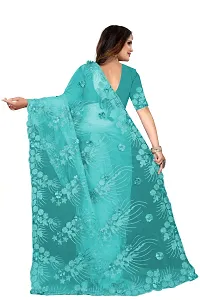 Stylish Turquoise Net Saree With Blouse Piece For Women-thumb2