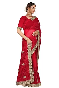 Stylish Red Net Saree With Blouse Piece For Women-thumb2