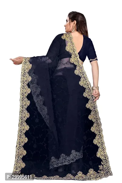 Stylish Black Net Saree With Blouse Piece For Women-thumb3